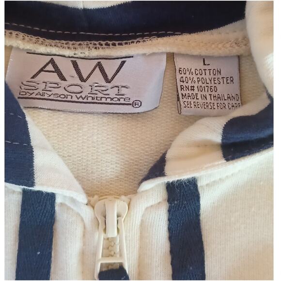 AW Sport Allyson Whitmore Zip Up Hoodie Butter Yellow Blue Stripes Women's Large - Picture 5 of 6